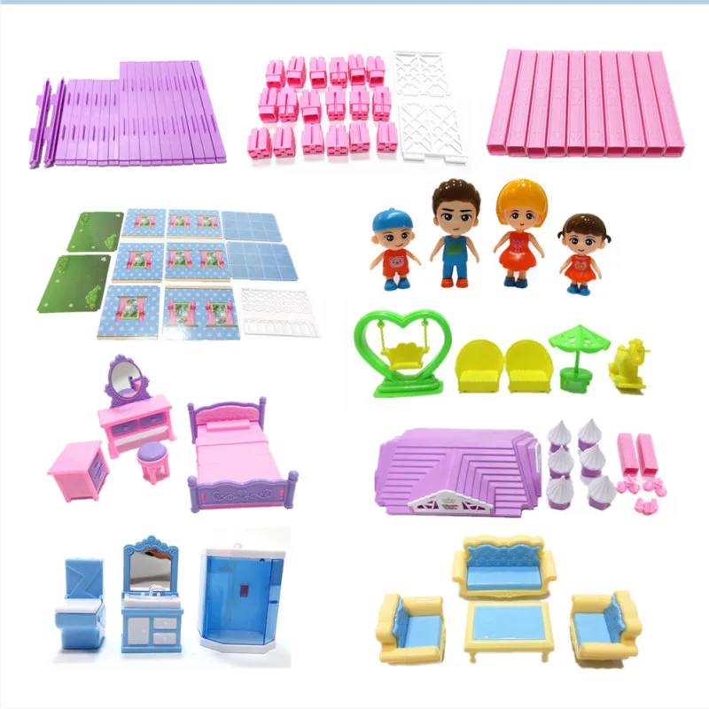 

Cute Pink Doll House Villa with Furniture Blocks Palace Family Party House Toys Three Years Old Baby dollhouse