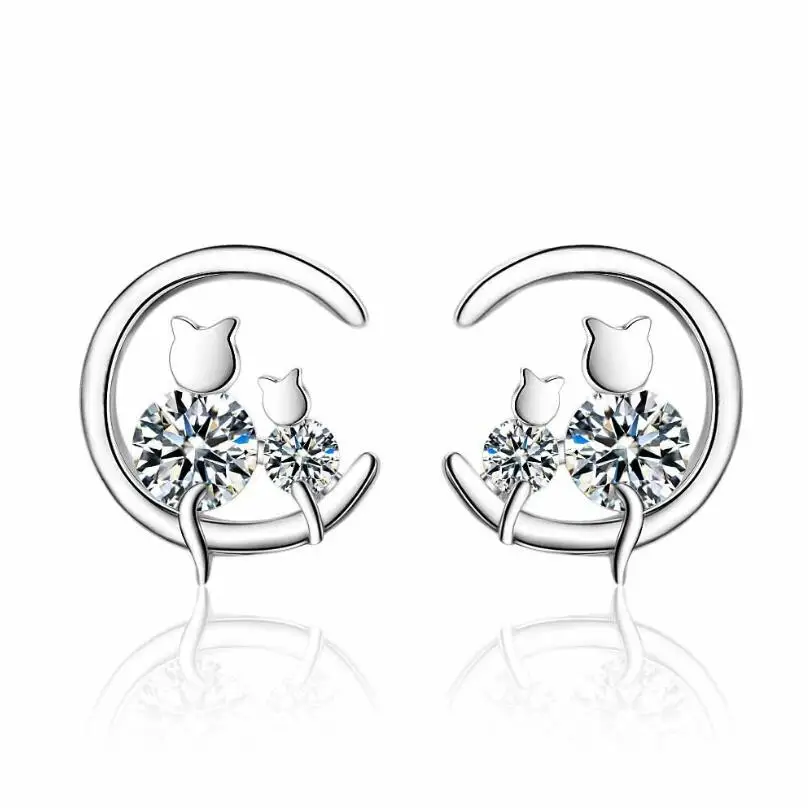 Изысканные серьги-гвоздики в виде кошки и Луны для женщин трендовые креативные