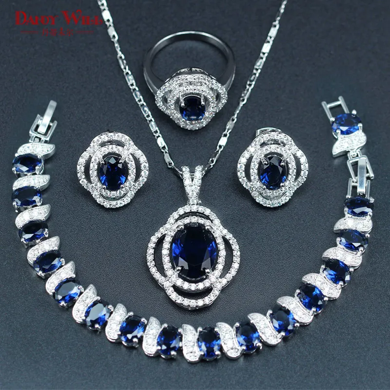 Серебряный Цвет Свадебные украшения Красный Цирконий Белый CZ Ювелирные наборы