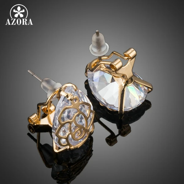 AZORA золотые груша с прозрачными камнями объемный цветок серьги для Для женщин TE0205