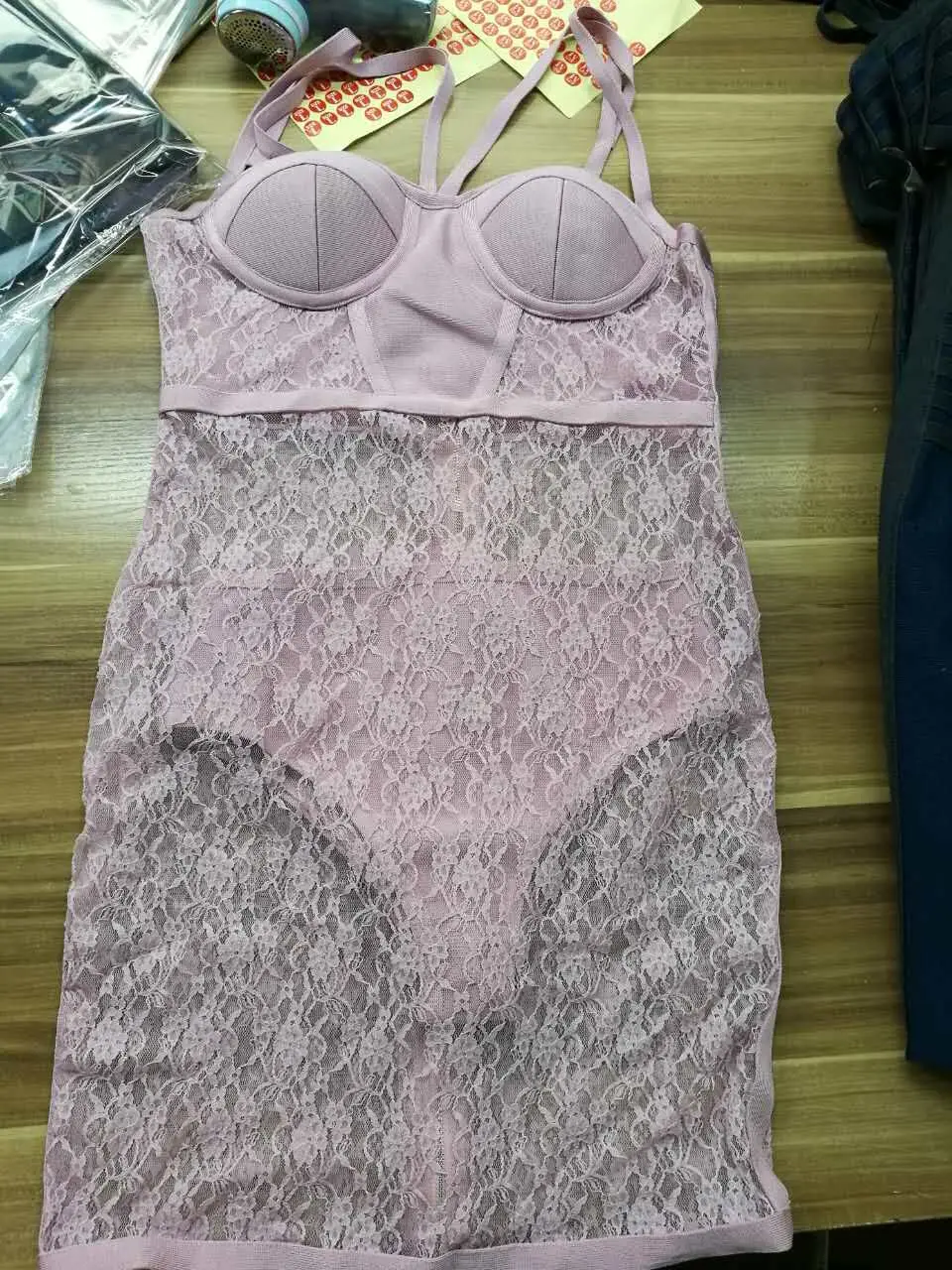 Оптовая продажа Бандажное платье розовое кружевное прозрачное сексуальное