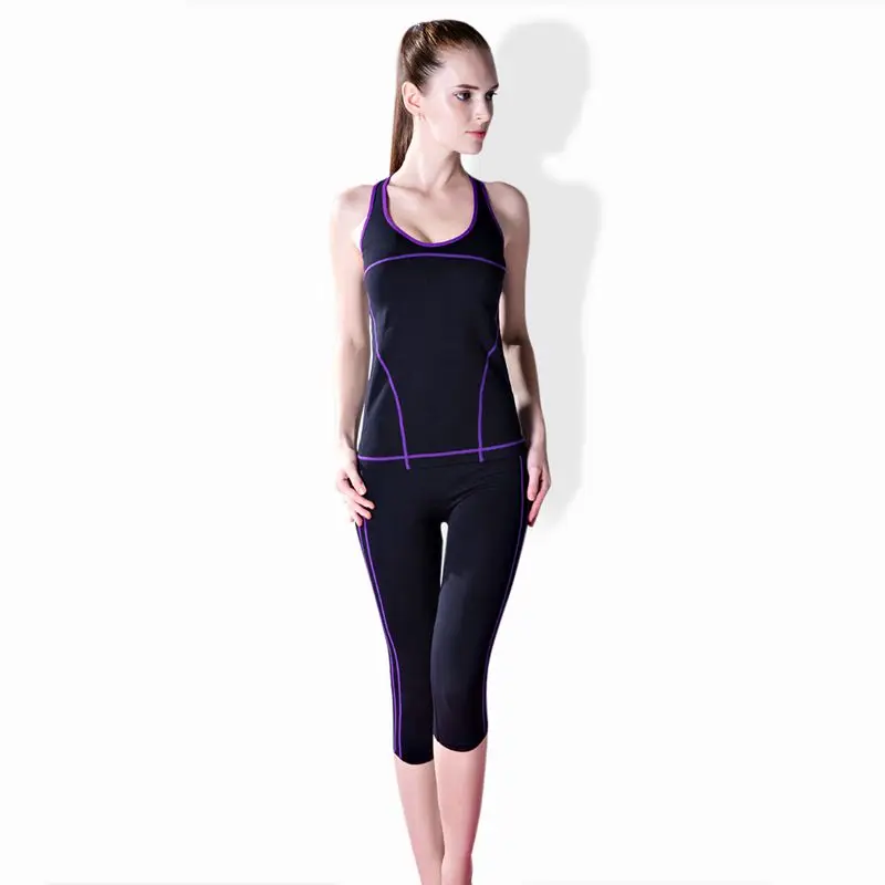 2 шт. Для женщин Йога Комплект Топ футболки + узкие леггинсы капри спортивные