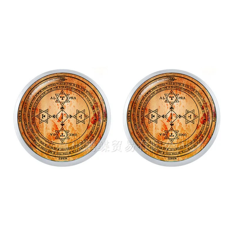 OM Yoga Mandala Stud Earrings 12mm Glass Dome Cabochon Zen Buddhism Mandrake Silver Plated For Women Girls Trendy Gift | Украшения и