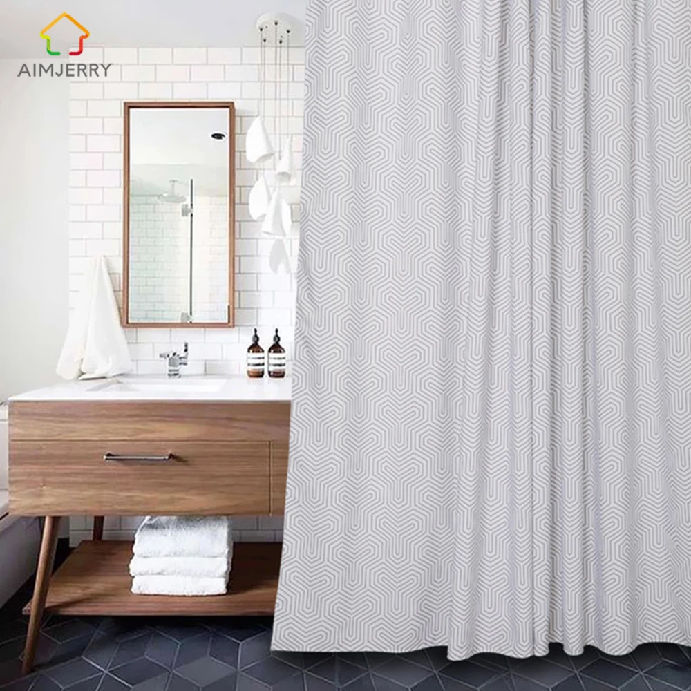 

Aimjerry Bathtub Bathroom White and Black Fabric Shower Curtain with 12 Hooks 71Wx71H High Quality Waterproof and Mildewproof