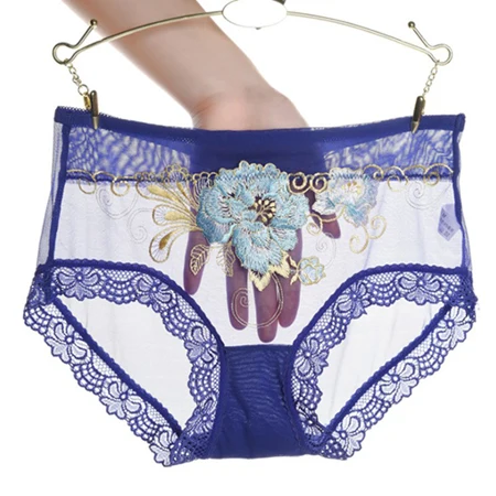 Royal blue Изящная вышивка, спортивный стиль, женские шорты для йоги, сексуальное бесшовное нижнее белье, прозрачное, Сетчатое, кружевное, средняя, низкая талия, трусы - Цвет: Royal blue