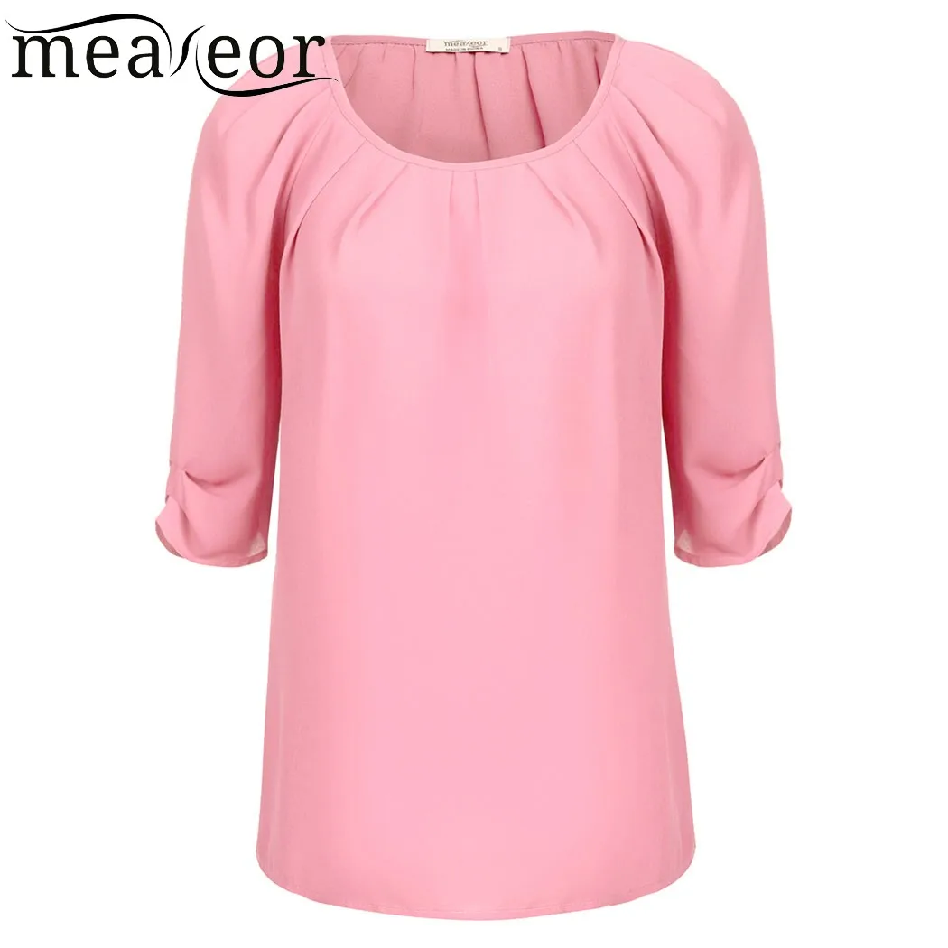 Meaneor модный свернутый рукав три четверти однотонная свободная плиссированная