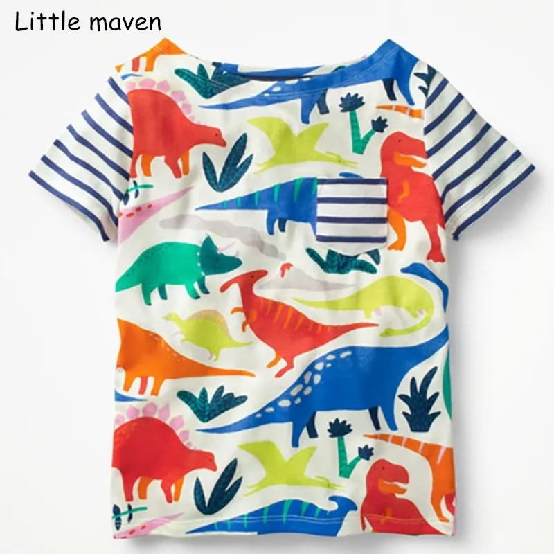 

Little maven children 2018 summer new baby girls clothes short sleeve dinosaur print t shirt cotton brand tee tops 51081