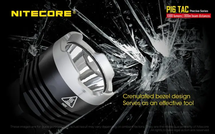 Тактический светильник NITECORE P16TAC P16 TAC для вспышки CREE XM-L2, максимальная дальность луча 1000 люмен, 300 м, уличный фонарь, поисково-спасательный светильник