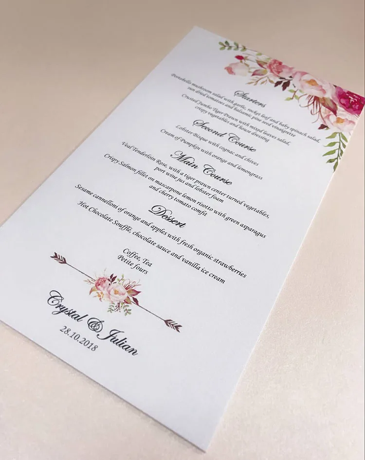 Индивидуальные Цветочные Свадебные Открытки меню ME05|card card|card weddingcard custom |