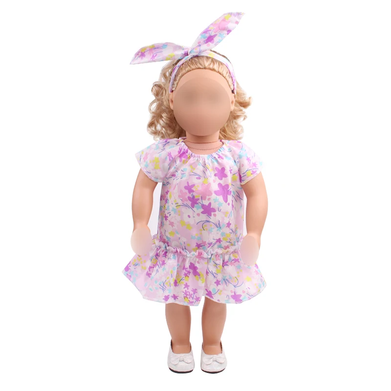 18 inch Girls doll dress Summer print + headband American new born clothes Baby toys fit 43 cm baby c504 | Игрушки и хобби