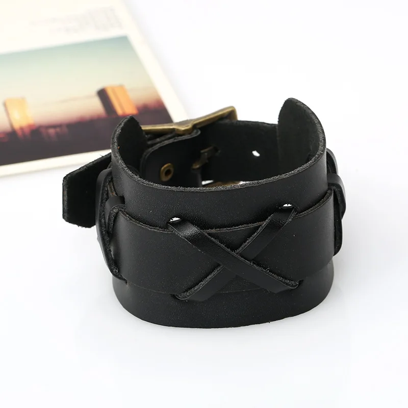 Оптовая продажа Прямая поставка мужской браслет кожаный панк Байкерский