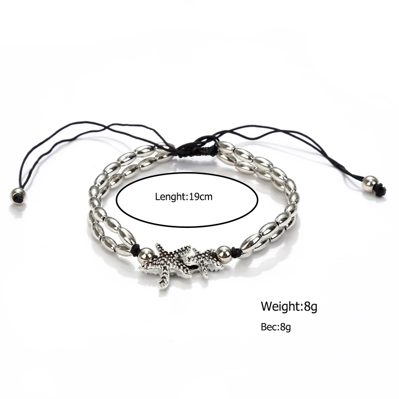 YAOLOGE Hot Sale Retro Ethnic Double layer Metal Beads Foot Decoration Fashion Starfish Beach Anklet Bohemian Style For Women | Украшения и