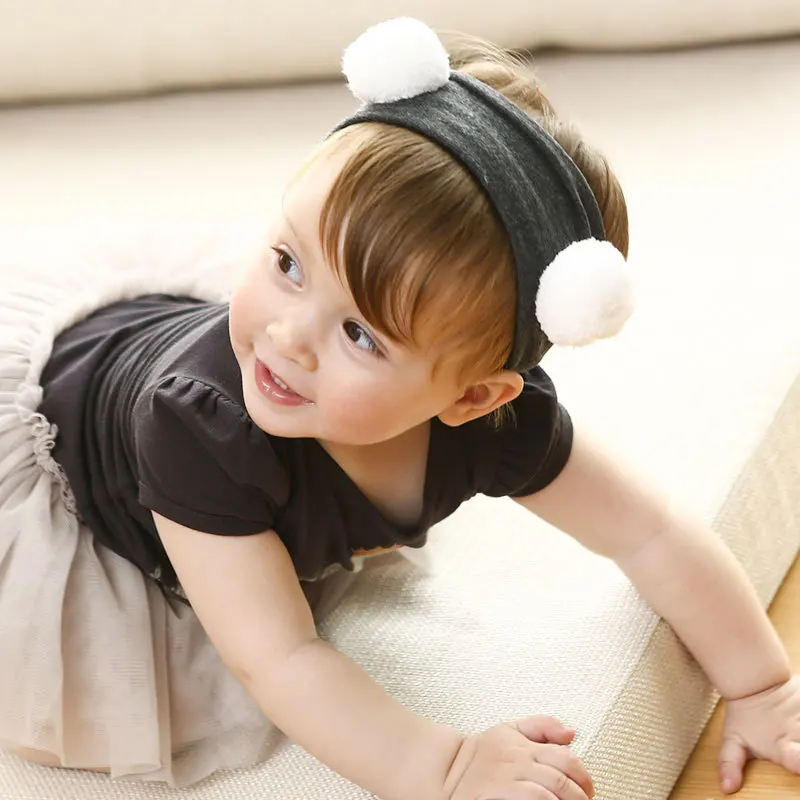 

Детский головной убор с помпоном, Эластичный Тюрбан, милая повязка для волос, зимний головной убор для новорожденных, малышей, головные убор...