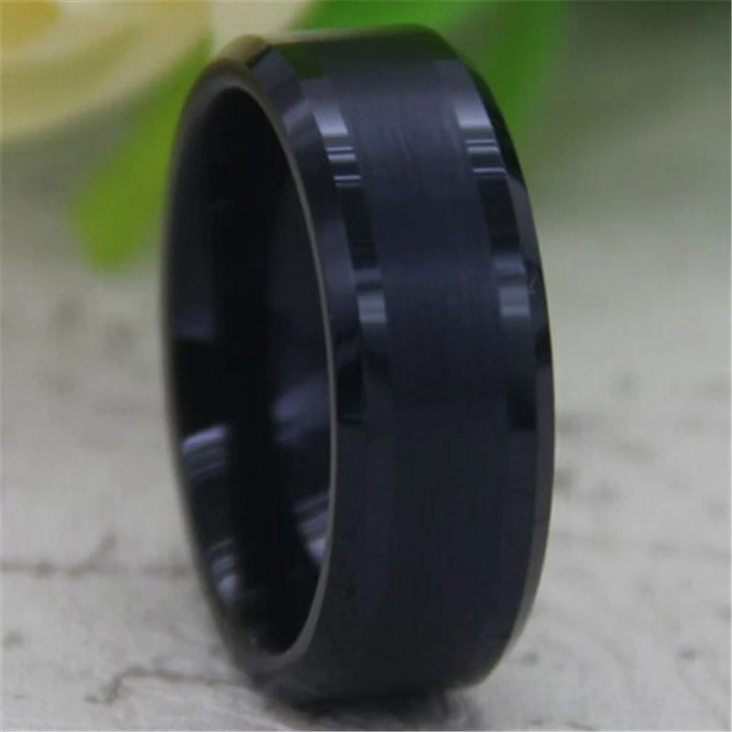 

Free Shipping YGK JEWELRY Hot Sales 8MM Comfort Fit Stain Center Black Bevel Men's Fashion Tungsten Wedding Ring