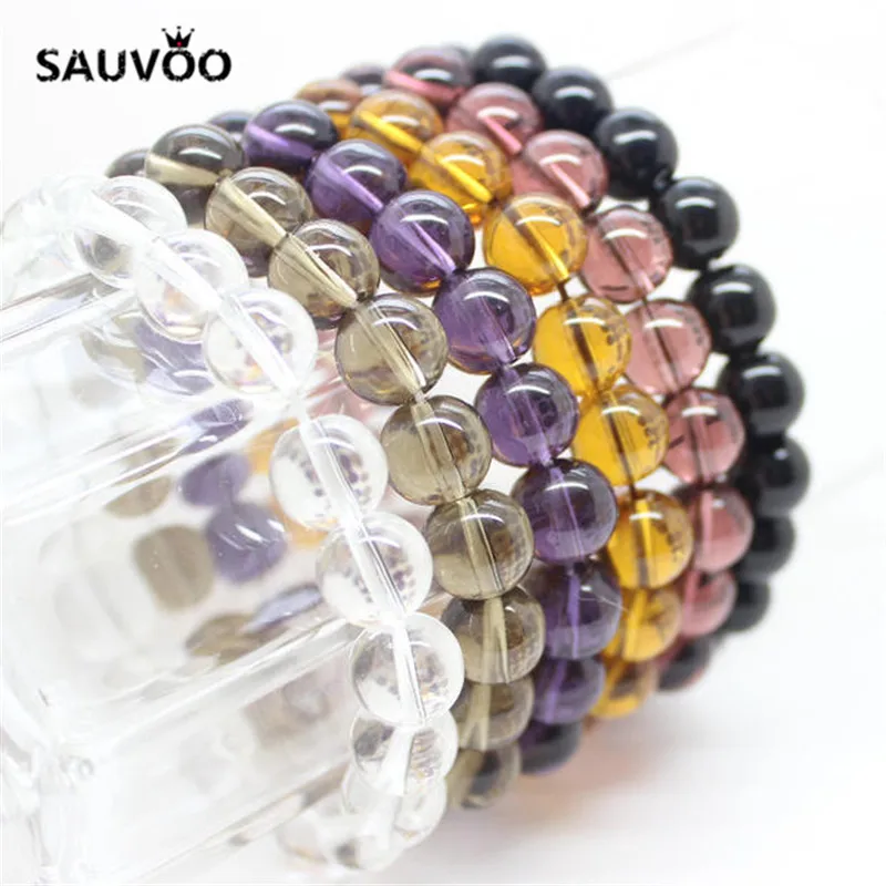 Женский прозрачный браслет Sauvoo 5 шт. желтый фиолетовый 8 мм|beaded jewelry|bangle jewelrybeaded bangle