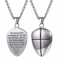 shield of faith pendant necklace joshua 19b engraved shield stainless steel religious gift inspirational jewelry gp2777