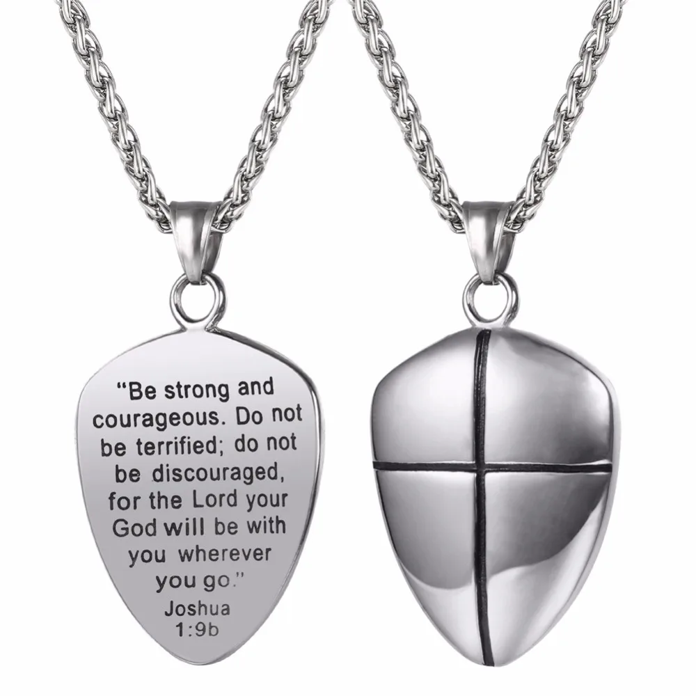 Ожерелье с подвеской Shield of Faith Joshua 1: 9b гравированный щит из нержавеющей стали