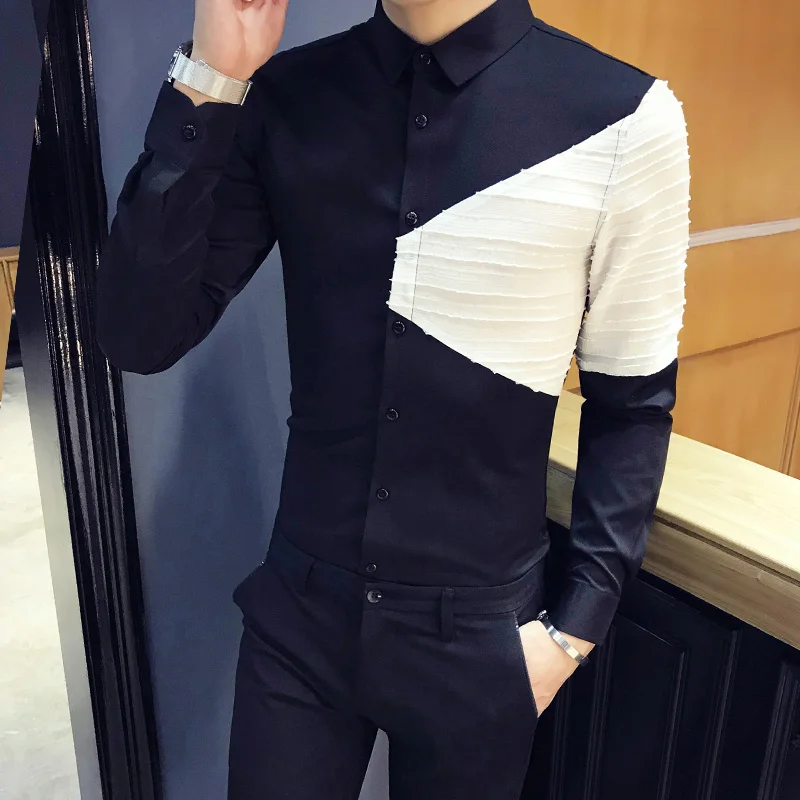 Высокое Качество Смокинг Рубашка мужская мода 2019 Весна приталенная Мужская s Social