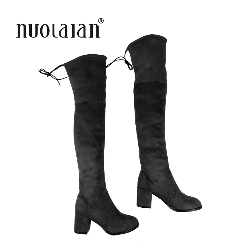 Женские высокие сапоги выше колена на высоком каблуке с мехом женские для осени и