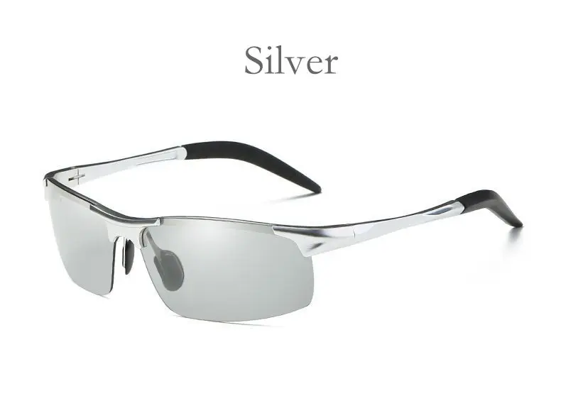 Silver Фотохромные поляризационные солнцезащитные очки без оправы, спортивные очки для водителя, хамелеон, меняющие цвет, мужские солнцезащитные очки в готическом стиле, хипстер - Цвет линз: Silver