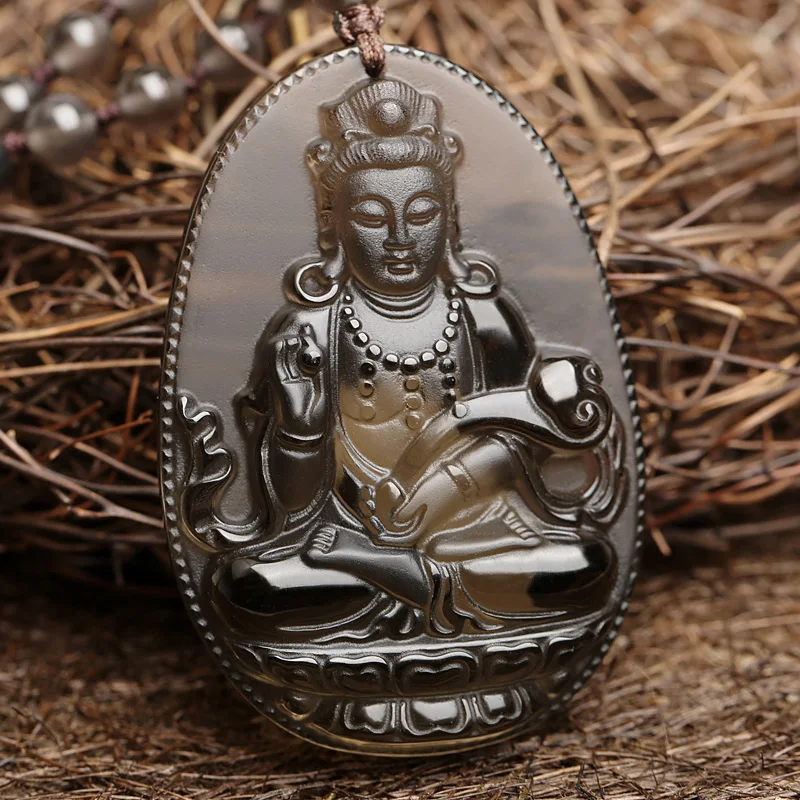 Natural Obsidian carving Guanyin pendant men mascot Necklace Pendant Jewelry | Украшения и аксессуары
