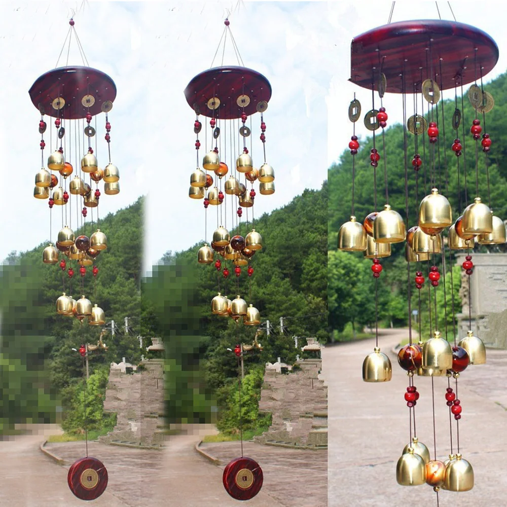 

1PCS Solid Red Wood 18 Copper Bells Wind Chimes Hangings Outdoor Garden Yard Windchime Home Decor