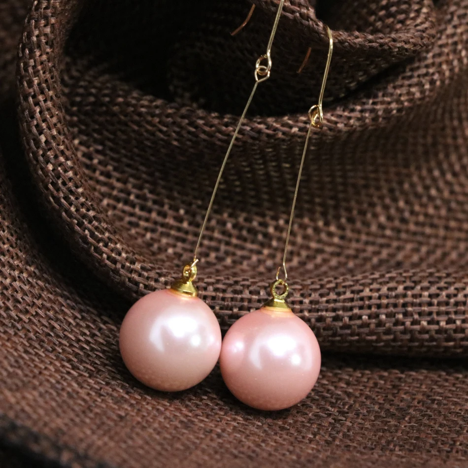 Серьги-подвески женские разноцветные круглые 14 мм с искусственным жемчугом 10