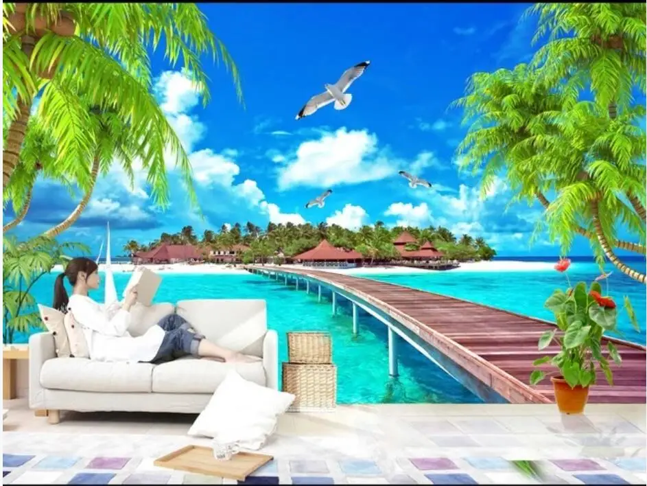 Пользовательские фото 3d обои Maldives пляж кокосовое дерево Эгейское ТВ фон
