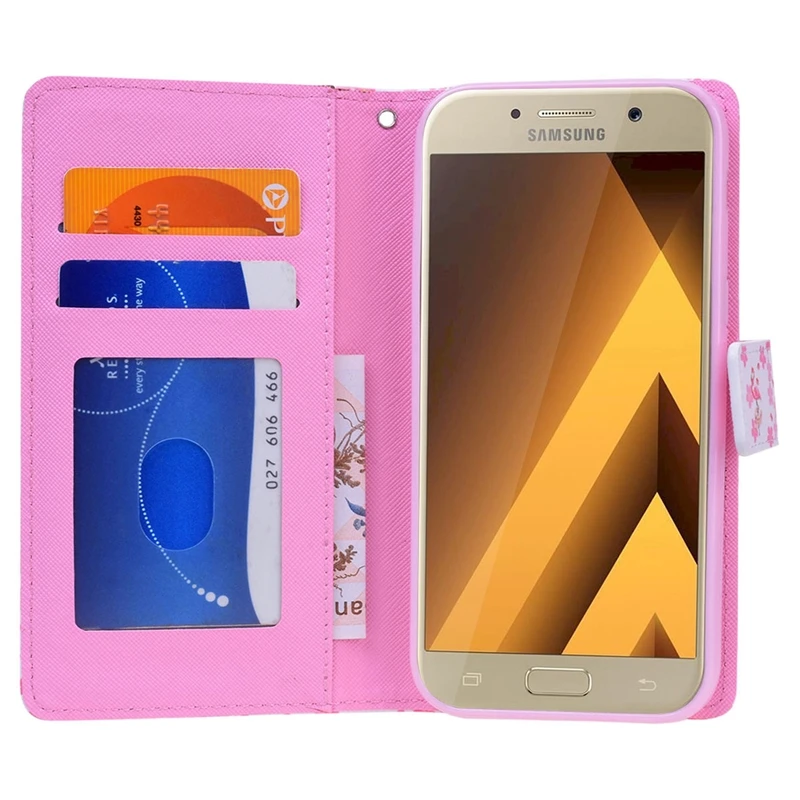 Кожаный чехол книжка GrandEver для samsung Galaxy A3 A5 2017 фламинго единорог S6 s7 edge S8 S9