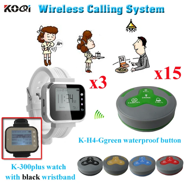 

Wireless Calling System 3pcs Wrist Watch 15pcs Table Buzzer Restaurant Wireless Waiter Call Bell For Catering Equipment