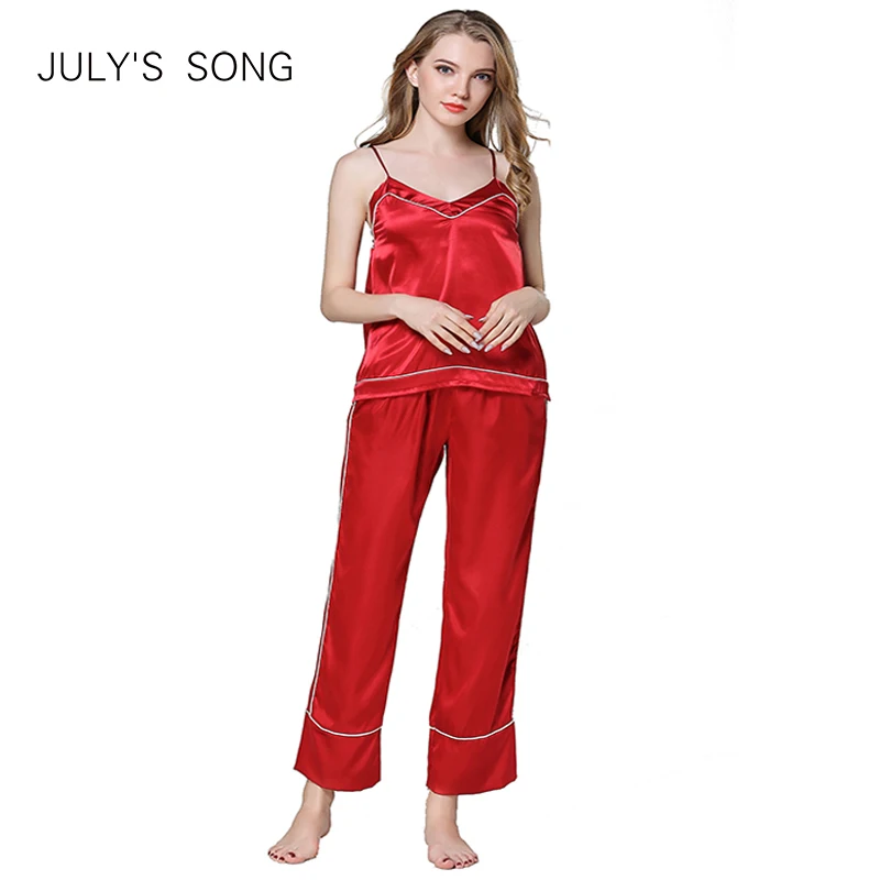 Пижама JULY'S SONG женская из искусственного шелка, комплект из двух предметов, повседневная домашняя пижама с V-образным вырезом, модная Домашня... от AliExpress WW