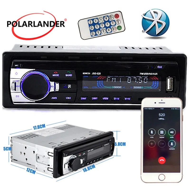 1 din Bluetooth Авторадио Стерео радио FM Aux вход приемник SD USB JSD 520 12V In dash автомобильный MP3