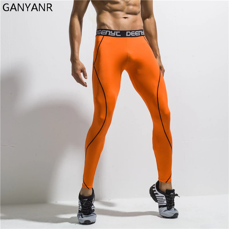 

GANYANR Running Tights Men Sport Leggings Basketball Compression Pants Fitness Athletic Bodybuilding Jogging Long Gym Sportswear