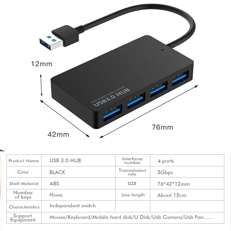 4 порта usb 3 0 концентратор 5 Гбит/с высокоскоростной USB разветвитель адаптер Мульти