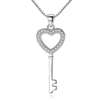 30 silver plated romantic love heart key crystal ladies pendant necklace women short box chain jewelry christmas gifts