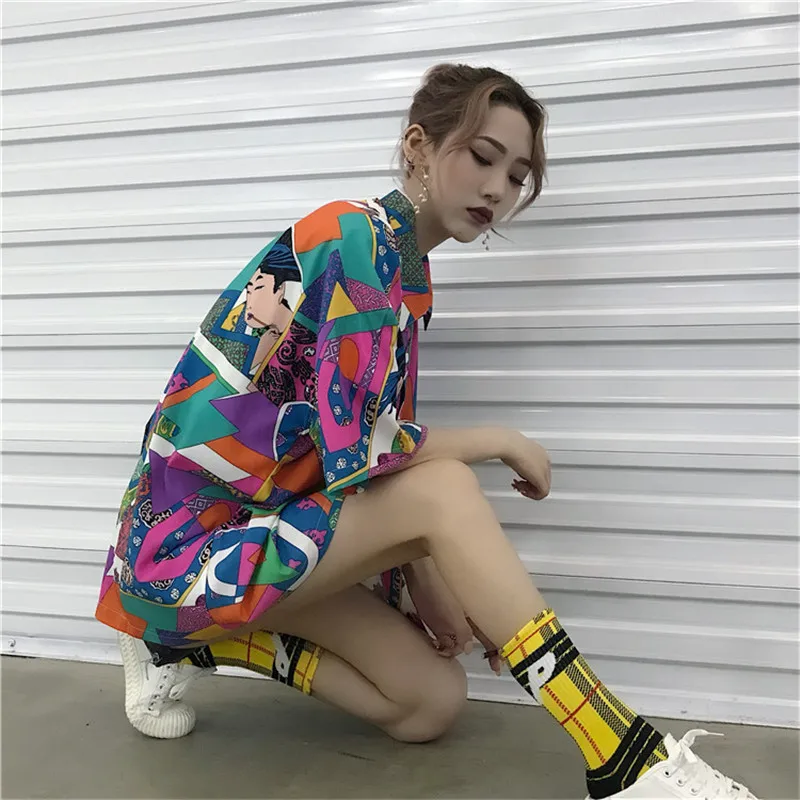 Летняя Новинка Harajuku стиль персонализированные окрашенные печати рубашка