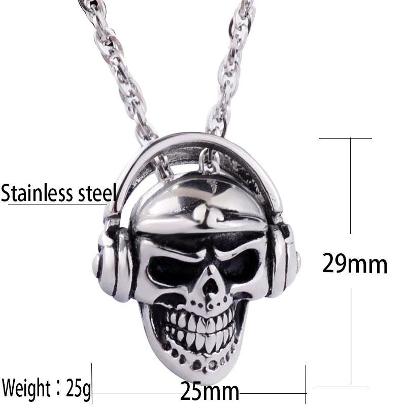 Valily Jewelry мужские Цепочки и ожерелья череп голова с bluetooth гарнитура кулон Цепочки и ожерелья Нержавеющая сталь модные золотые Earephones кулон