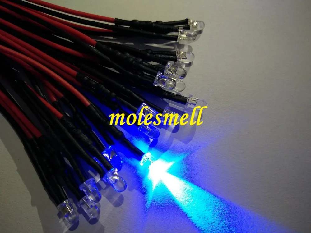 500pcs 3mm 12v Blue water clear round LED Lamp Light Set Pre-Wired hot 3mm 12V DC Wired