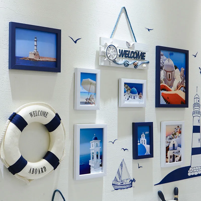 

Photo Frame Set Wall Decoration Picture Frame Wood White Blue Black Hanging Wall Frame Sets for Picture Family Decor 5 7 10 Inch