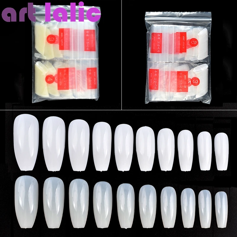 

500pcs Ballerina Nail Art Tips White/Natural False Coffin UV Gel Nails Art Tips Flat Shape Full Cover Manicure Nails Supplier