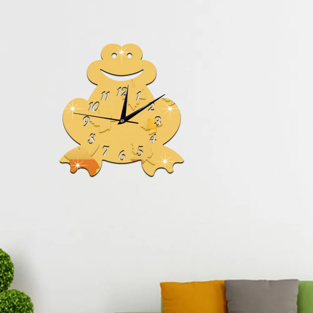 Frog Wall Clock New Arrival Digital 3D Environmental Protection Mute Children Room Cartoon Animal Mirror Sticker | Дом и сад
