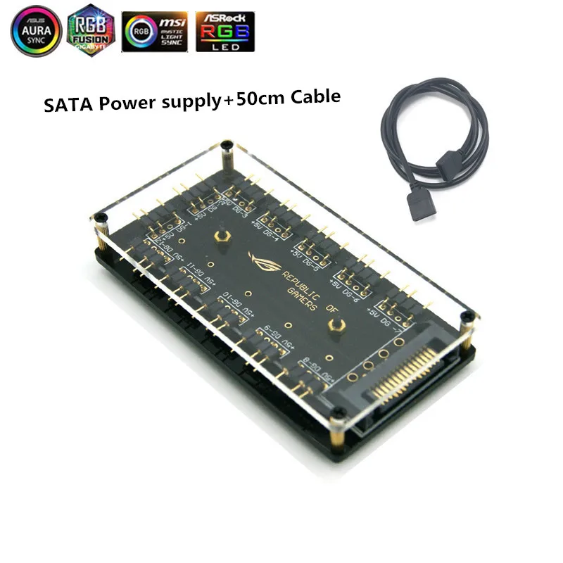 ASUS AURA SYNC 5V 3-pin коробка передач с концентратор Интерфейс сплиттер 3Pin вентилятор для материнской платы с Питание Порты и разъёмы Molex 4P или SATA