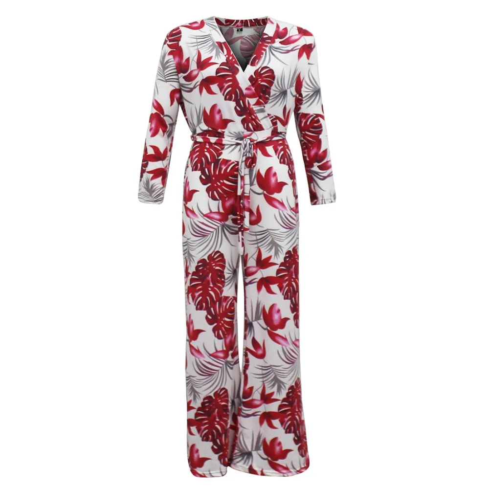 2017 Женский комбинезон летний модный длинный рукав Макси Глубокий v-образный