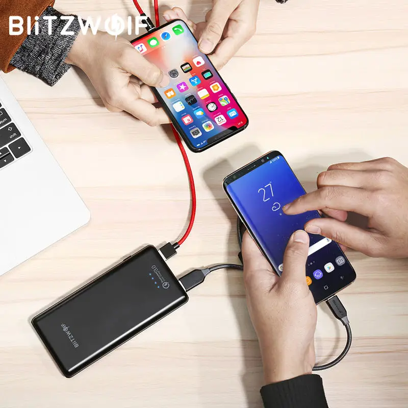 BlitzWolf 10000 мАч QC3.0 power Bank Dual USB зарядное устройство 18 Вт полимерное быстрое Внешний