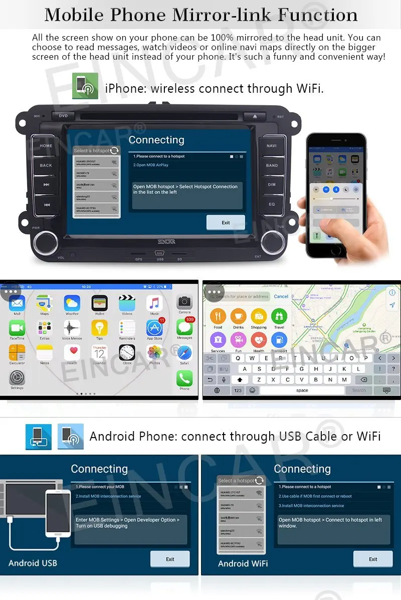 Canbus + Android 6.0 двойной дин стерео головного устройства GPS навигации для VW 7 ''dvd