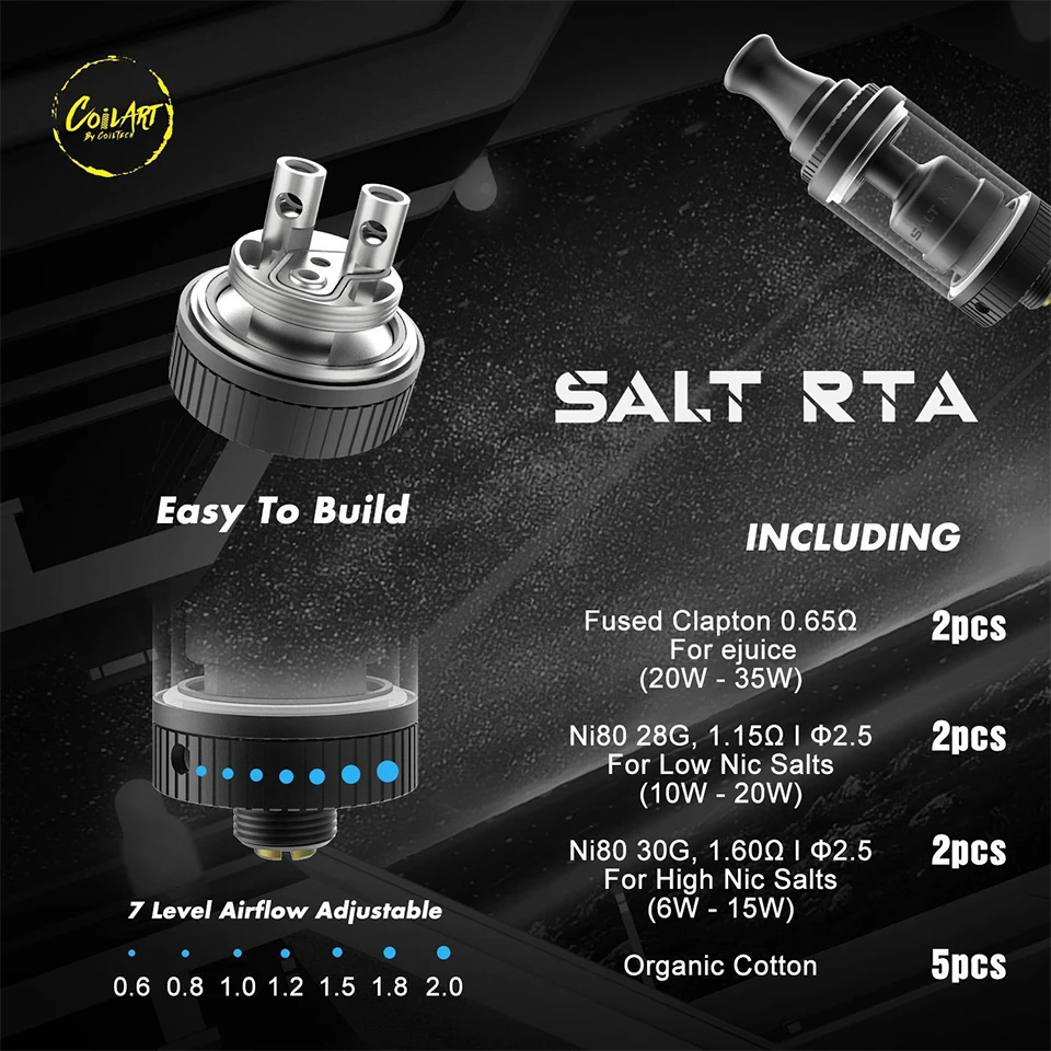 Оригинальный CoilART SALT RTA 18 мм 2 мл/3 5 мл одинарная катушка электронная сигарета бак