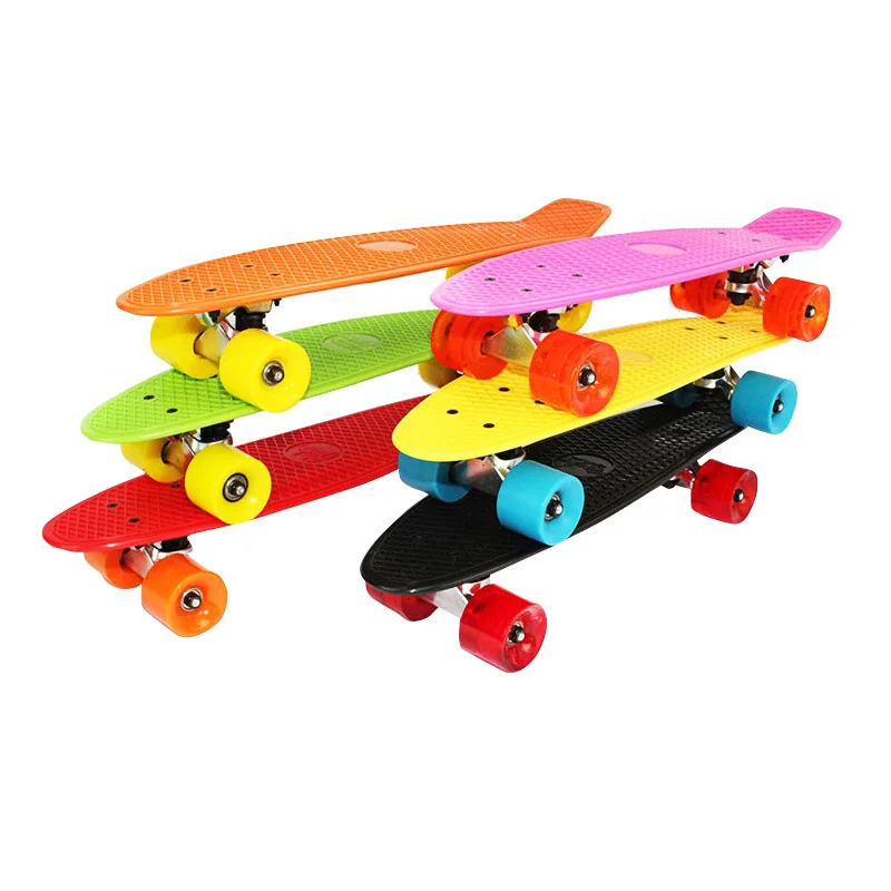 

8color 22in PP Fish Skateboard Women Brush Street Plate Single Rocker Highway Skateboard Small Skate 60 x 45mm PU Wheel Skate