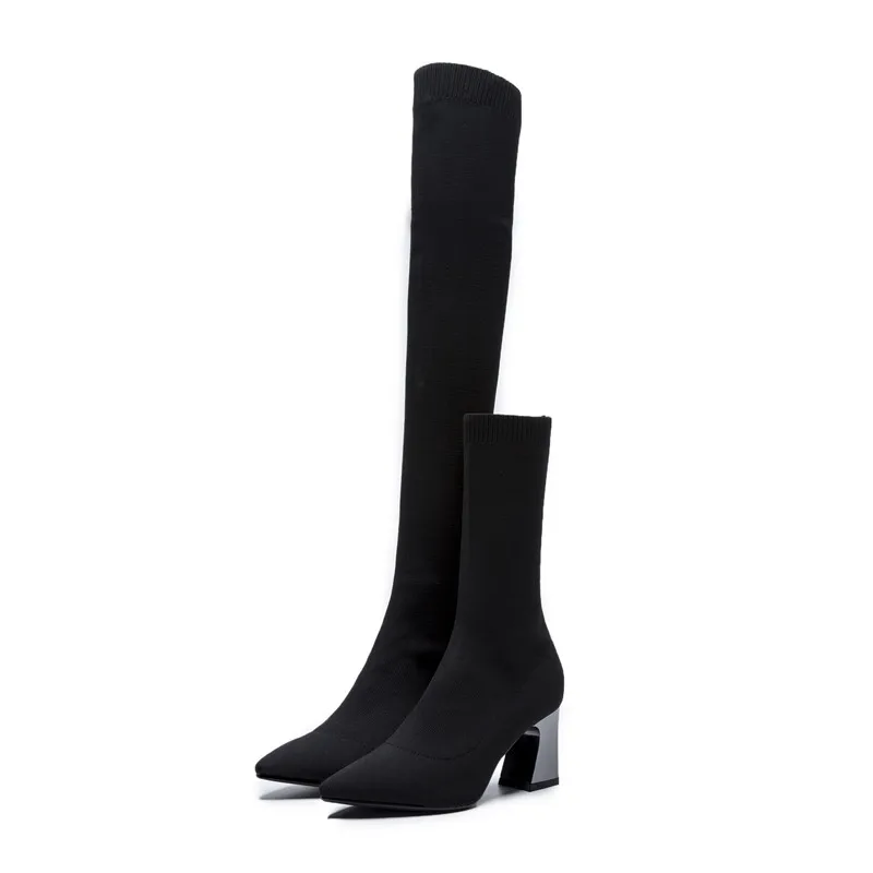 

MEMUNIA 2020 new fashion over the knee boots women slip on pointed toe Stretch boots spring autumn high heels party shoes woman