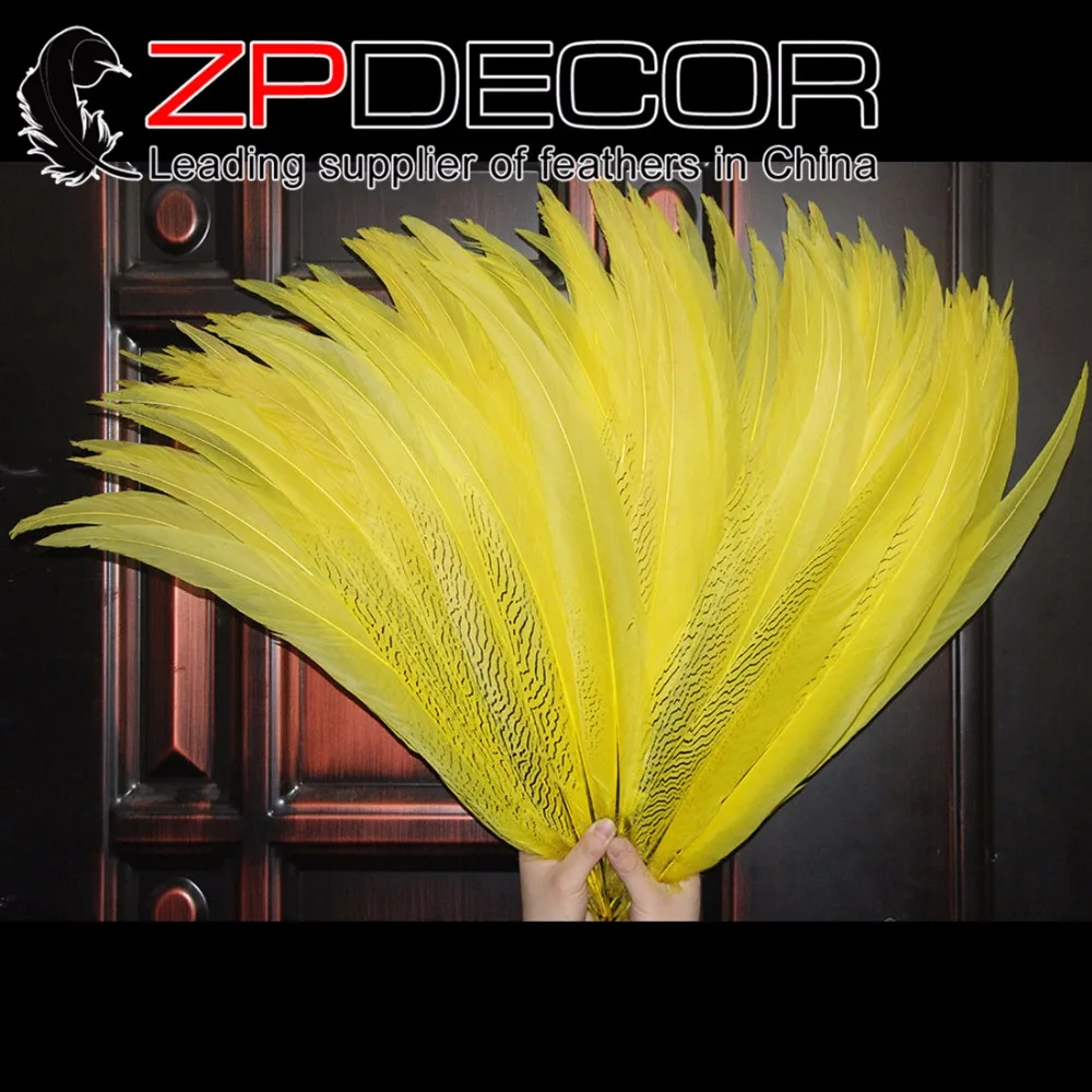 

ZPDECOR 22-24 дюйма (55-60 см) 20 шт./лот высокое качество окрашенные желтые серебряные перья из хвоста фазана для карнавала или свадебного декора