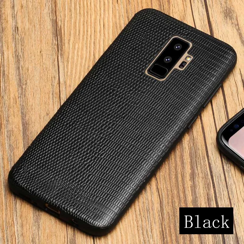 Black Кожаный чехол с натуральным лицевым покрытием для samsung Galaxy S10 Lite Plus S9 Plus S8 S7 Edge текстура под ящерицу чехол для телефона A7 A8 J7 Note 8 9 - Цвет: Black